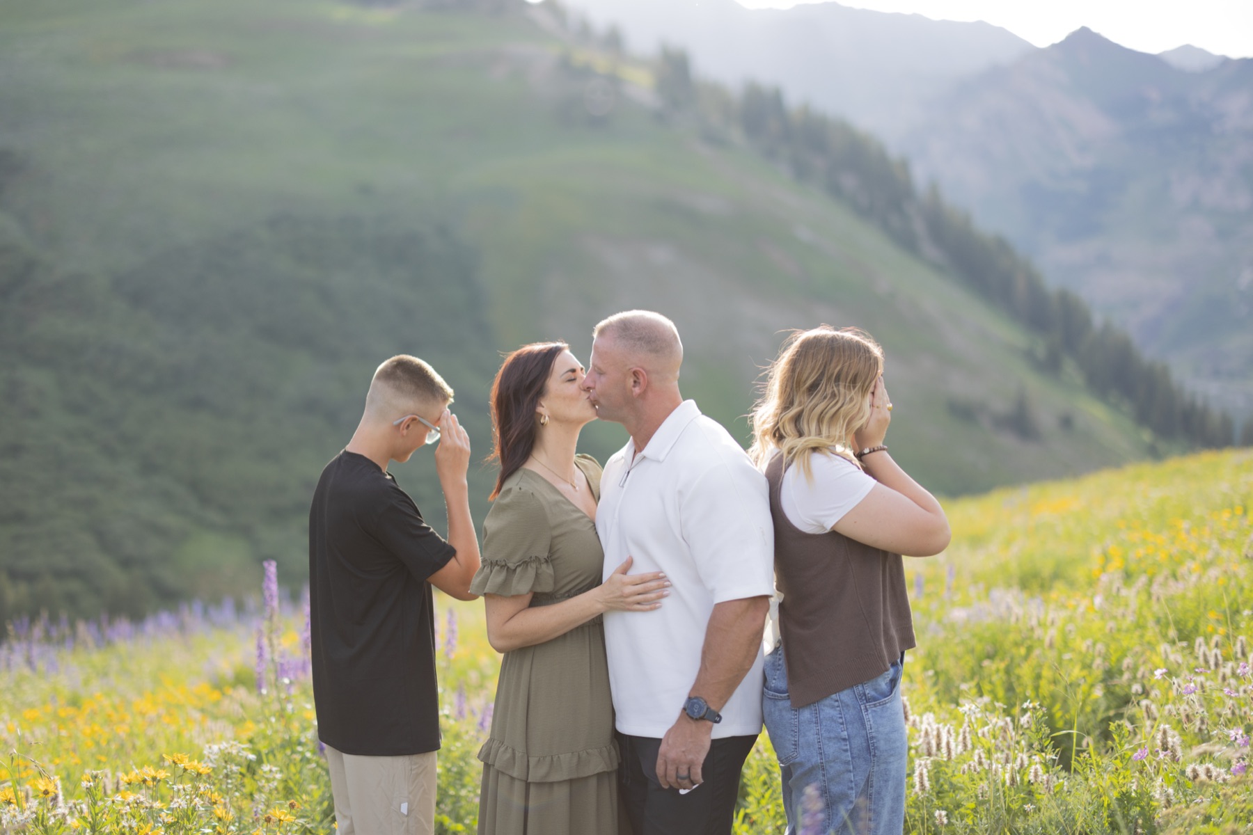 Family portrait embrace outdoors